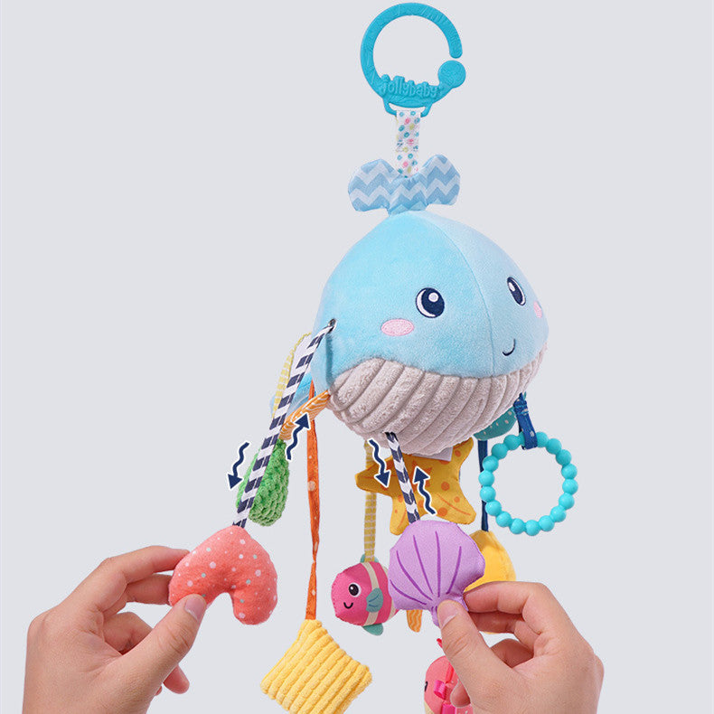 Toys for 0 3 6 9 to 12 Months, Soft Hanging Crinkle Squeaky Sensory Learning Toy Infant Newborn Stroller Car Seat Crib Travel Activity Plush Animal Wind Chime with Teether for Boys Girls