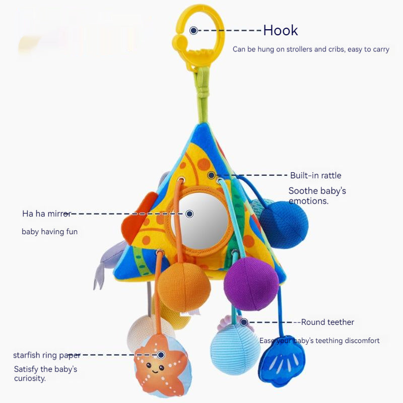 Toys for 0 3 6 9 to 12 Months, Soft Hanging Crinkle Squeaky Sensory Learning Toy Infant Newborn Stroller Car Seat Crib Travel Activity Plush Animal Wind Chime with Teether for Boys Girls