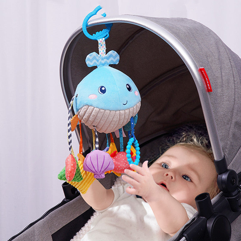 Toys for 0 3 6 9 to 12 Months, Soft Hanging Crinkle Squeaky Sensory Learning Toy Infant Newborn Stroller Car Seat Crib Travel Activity Plush Animal Wind Chime with Teether for Boys Girls