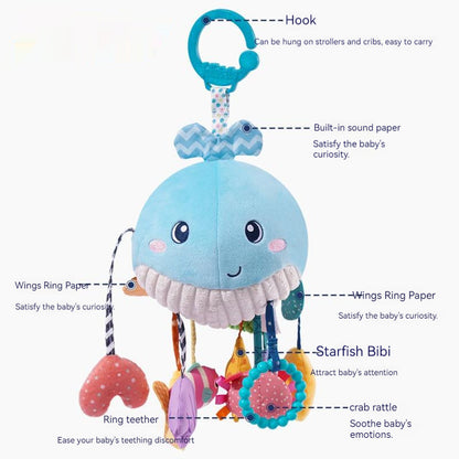 Toys for 0 3 6 9 to 12 Months, Soft Hanging Crinkle Squeaky Sensory Learning Toy Infant Newborn Stroller Car Seat Crib Travel Activity Plush Animal Wind Chime with Teether for Boys Girls